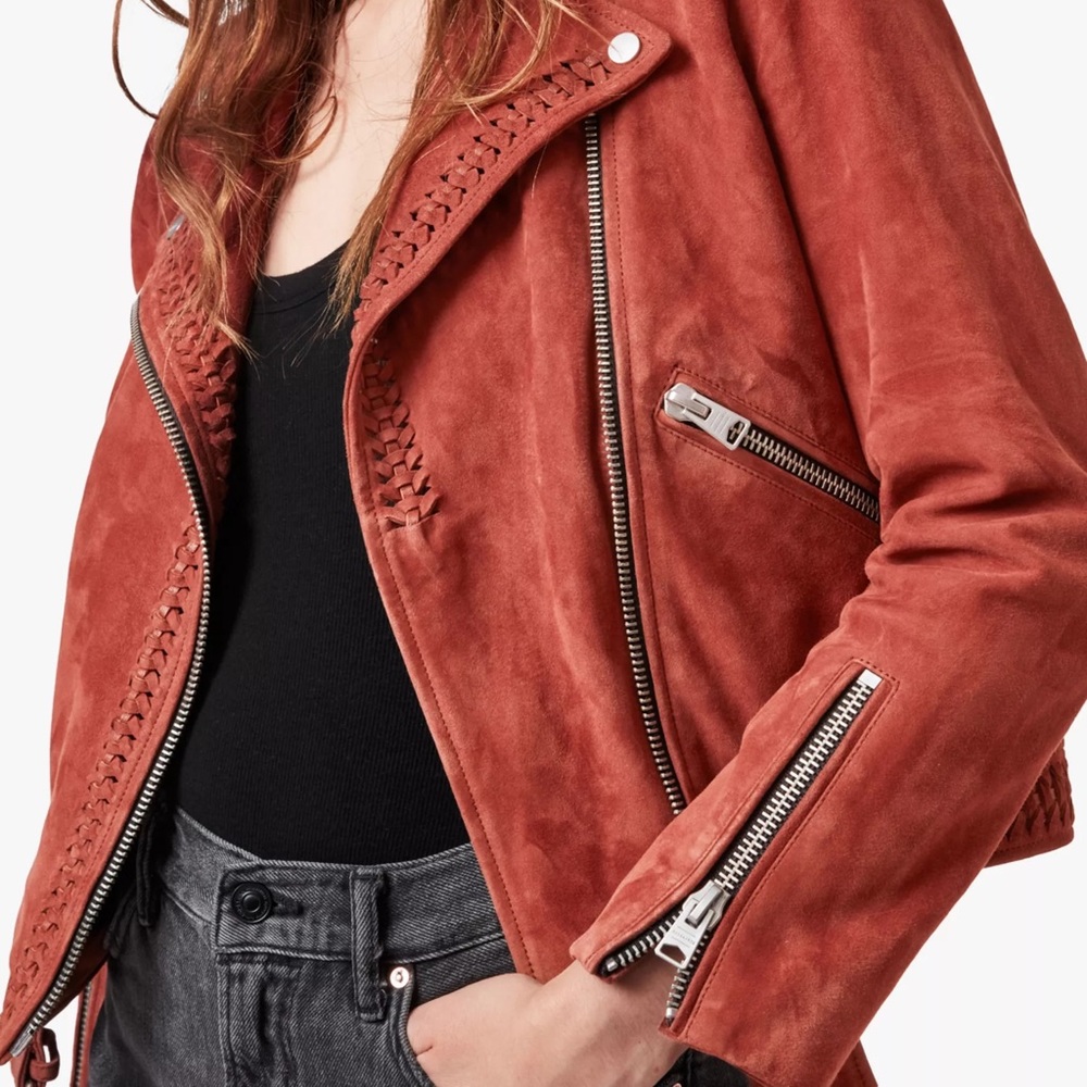 ALLSAINTS BRAIDED SUEDE BIKER JACKET